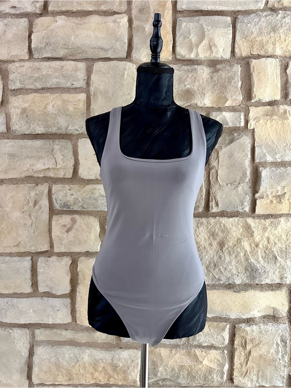 Forever 21 Gray Square Neck Bodysuit